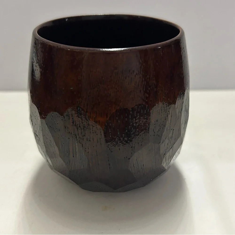 Hand-Carved Lacquer Wood Mug Honeycomb Geometric Tumbler Tea Coffee Whiskey Cup